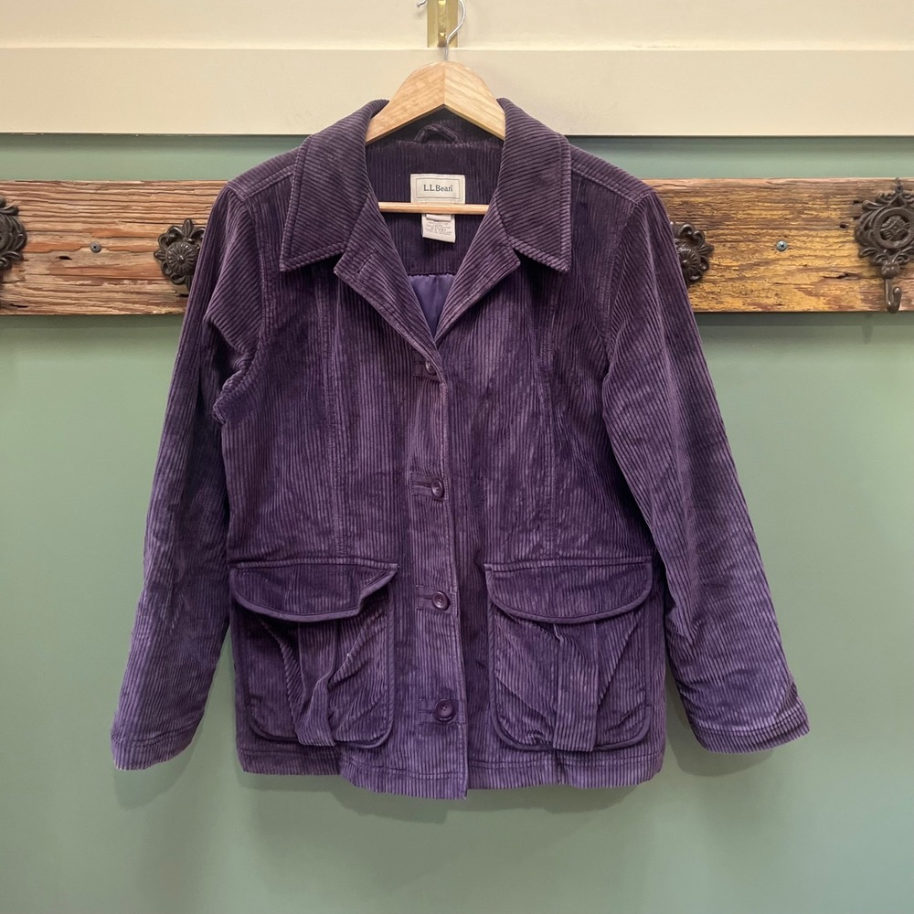 LL Bean Purple Corduroy Chore Jacket Womens Medium Petite Cotton Field Coat